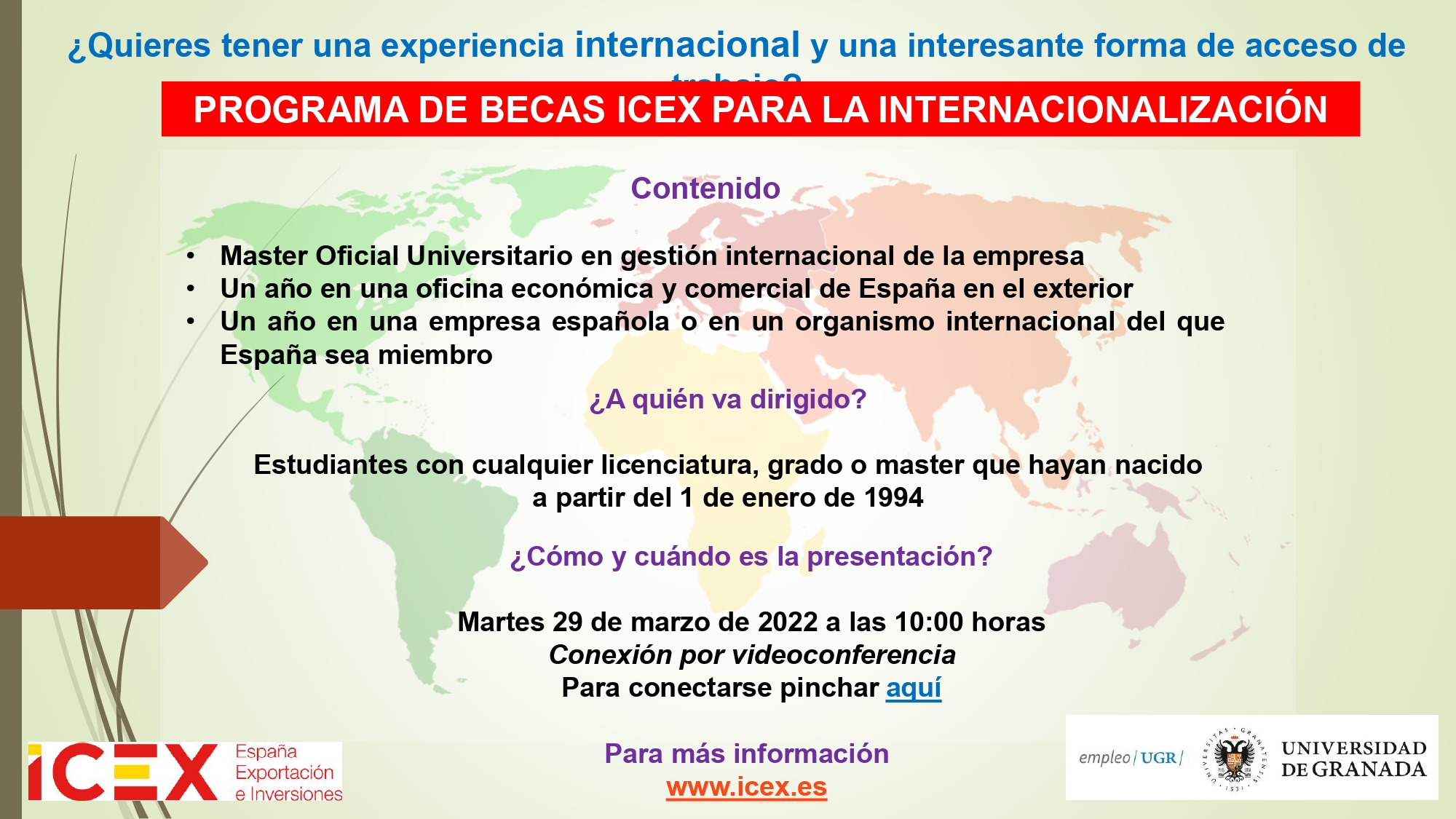 Imagen de portada de Videoconferencia el próximo 29 de marzo. Becas ICEX para la Internacionalización