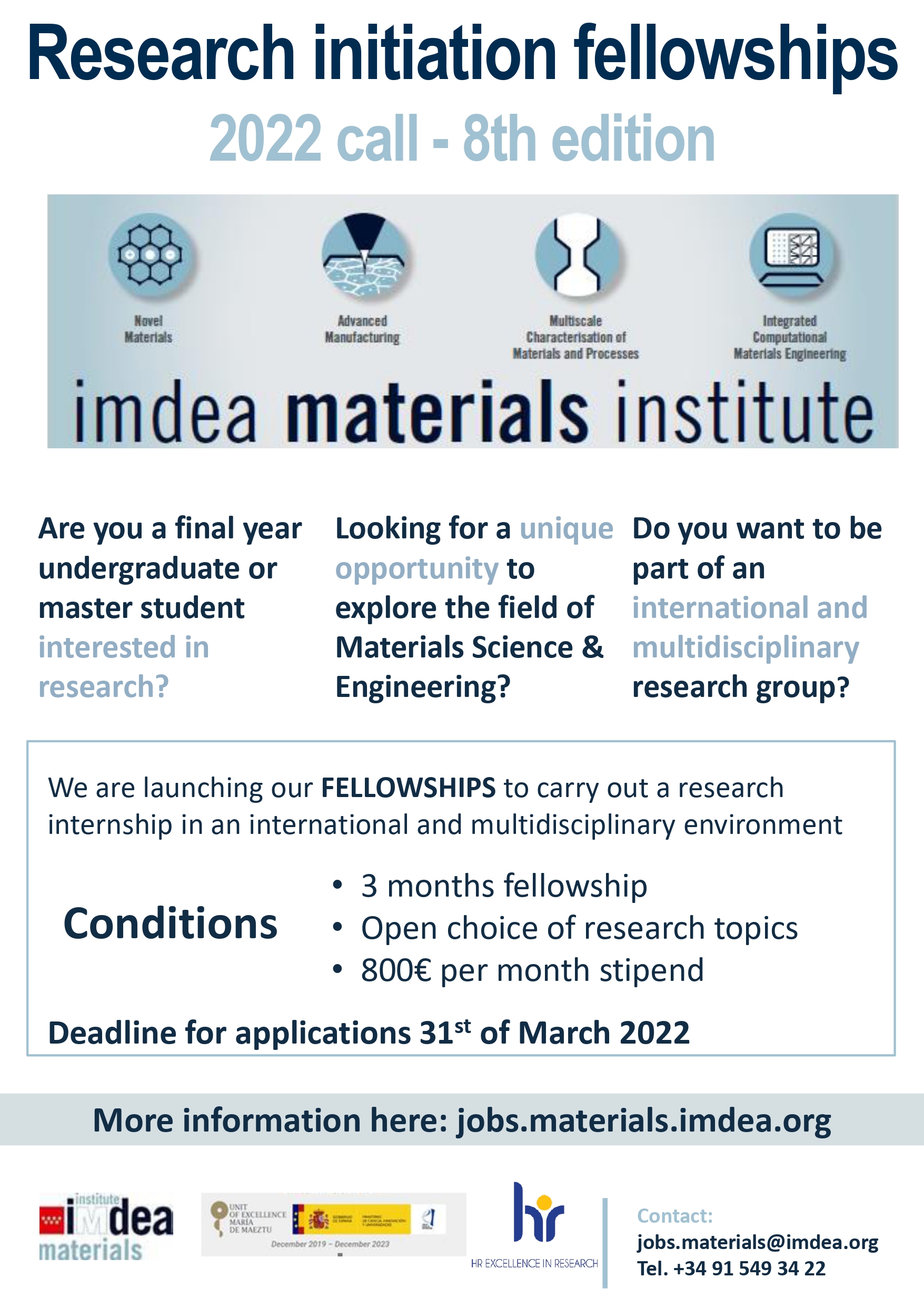 Imagen de portada de IMDEA Materials Institute. Research initiation fellowships 2022